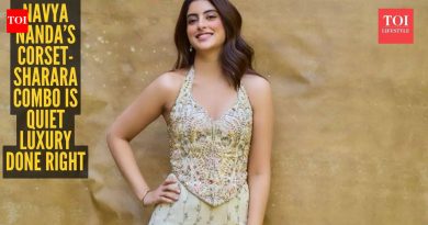 नव्या नवेली नंदा हस्तिदंती कॉर्सेट आणि शरारा मध्ये डोके फिरवते |